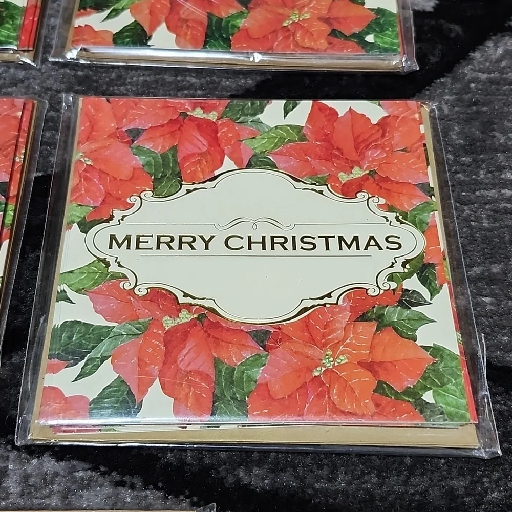 VINTAGEMICHAEL'S POINSETTIA GOLD FOIL MERRY CHRISTMAS 30 BLANK NOTE CARDS & ENV…